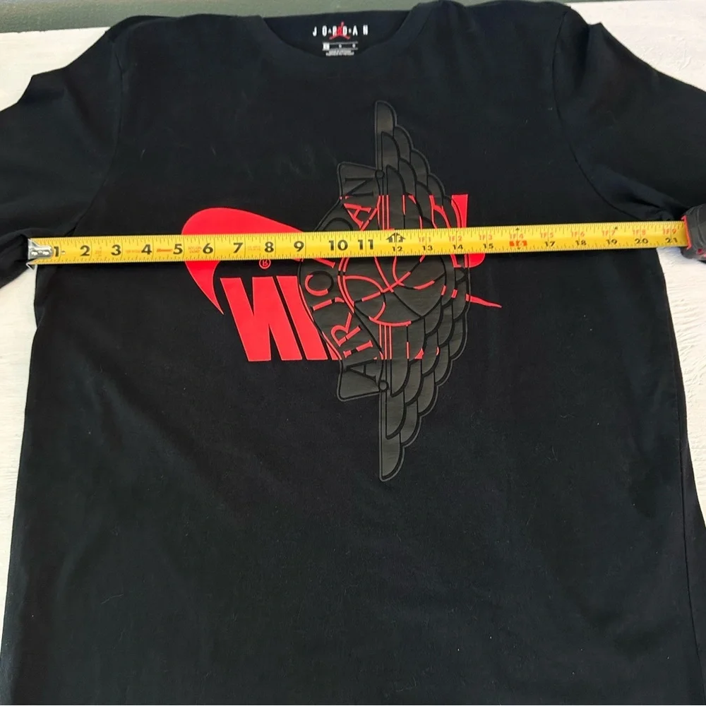 Jordan Black Tee with Red Winged Logo Nike Air upside down!🙃